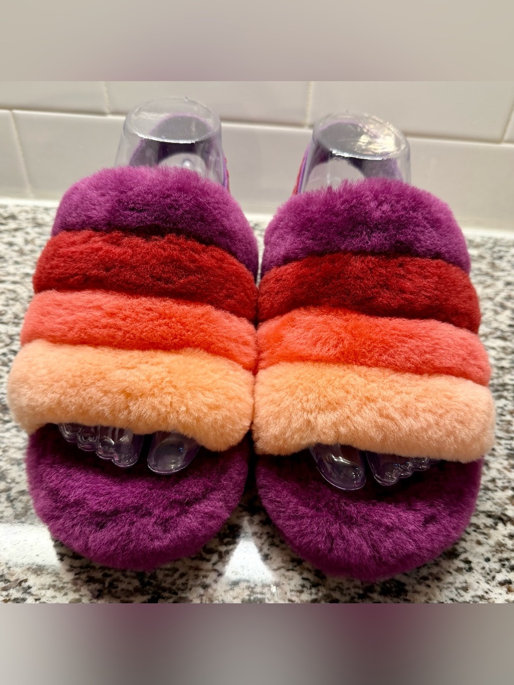 UGG | Fluff Yeah Stripe Slide Slippers | Berrylicious Multi / Purple | Size 6